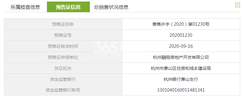 融信旭辉湘湖悦章26、29#预售证