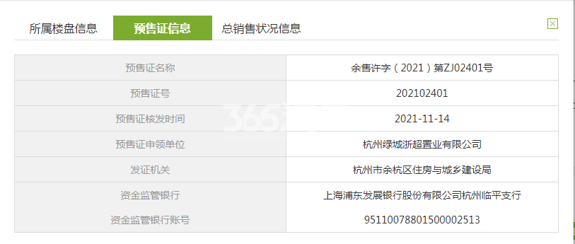 绿城香岸云栖燕庐1、19#预售证